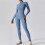 (MEDIUM BLUE, S) Zipper Nude Long Sleeve Yoga Bodysuit 1