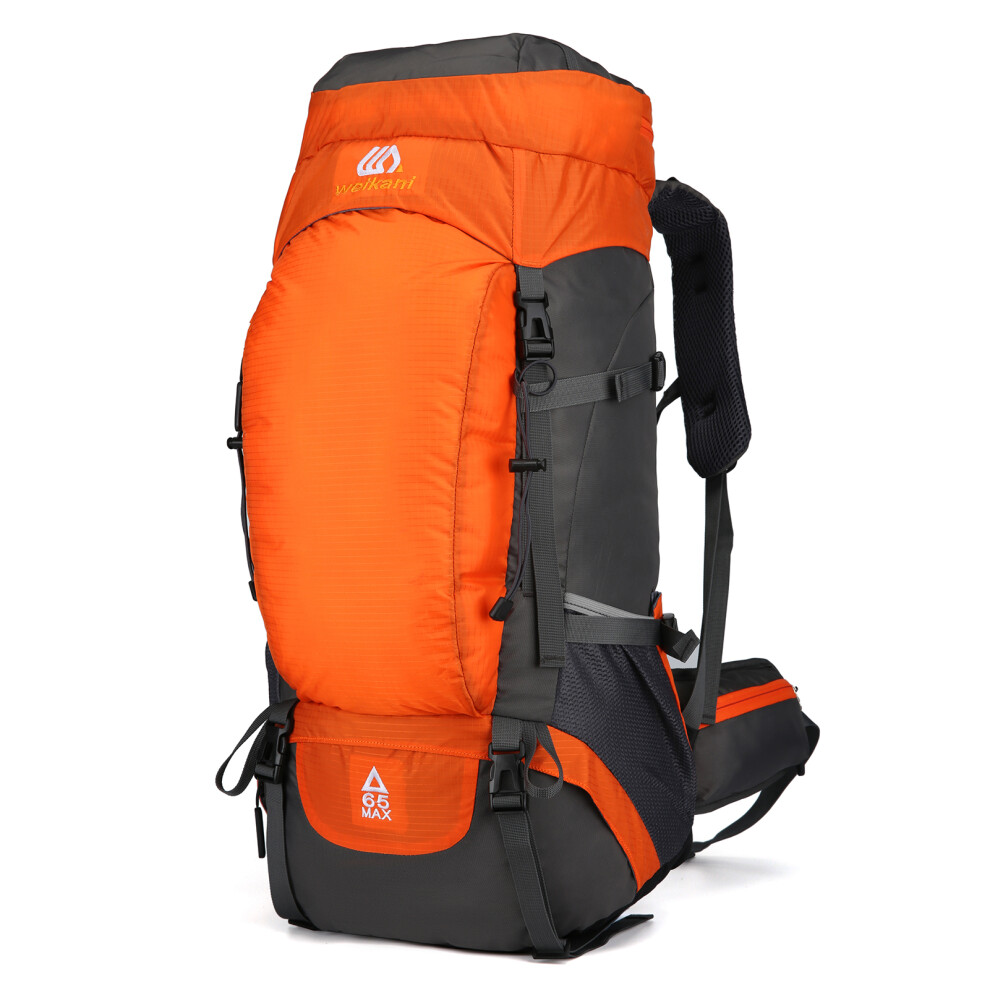 (Orange) 65L Water-resistant Hiking Backpack with Rain Cover for Camping Touring