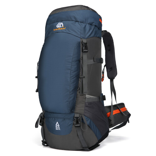 (Dark blue) 65L Water-resistant Hiking Backpack with Rain Cover for Camping Touring