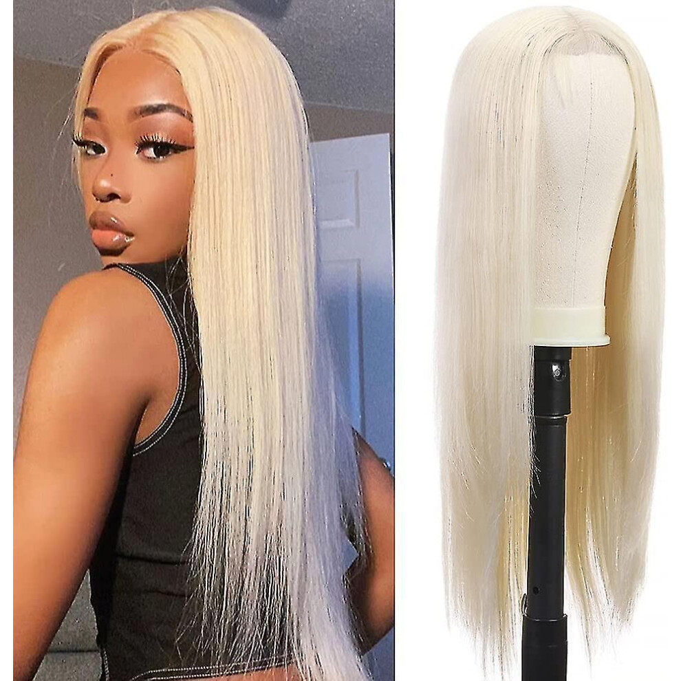 Blonde Wig Long Blonde Synthetic Lace Front Wigs Silky Straight 4x4 Lace Platinum Blonde Wig