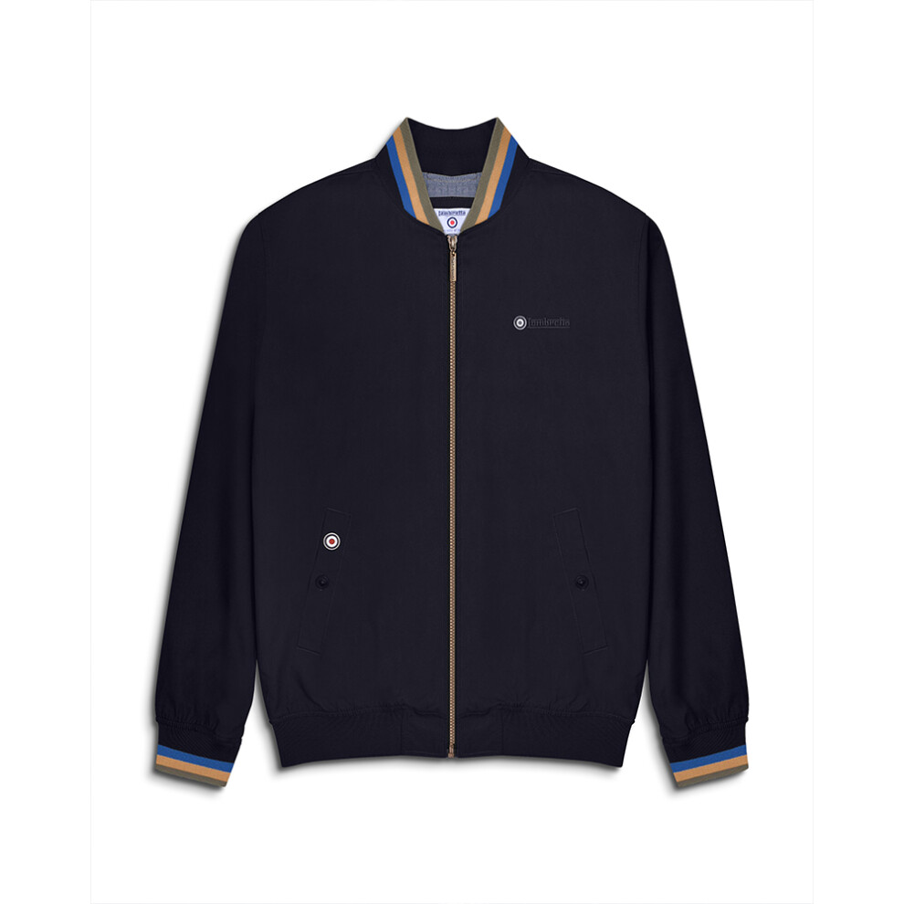 (4XL, Black/Khaki) Lambretta Monkey Mens Striped Collar Regular Fit Zipped Bomber Jacket