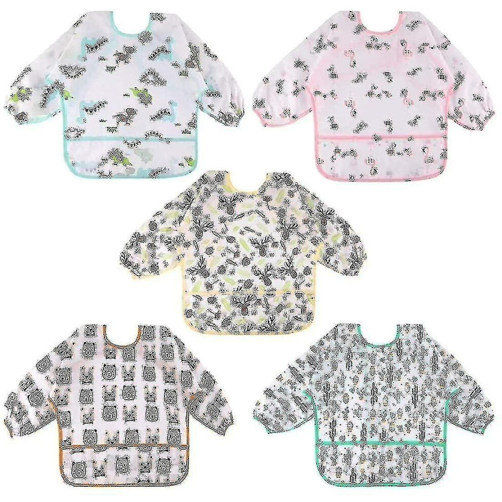 5 Pcs Baby Bibseves - Waterproof Long Sleeve Bib Unisex Feeding Bibs