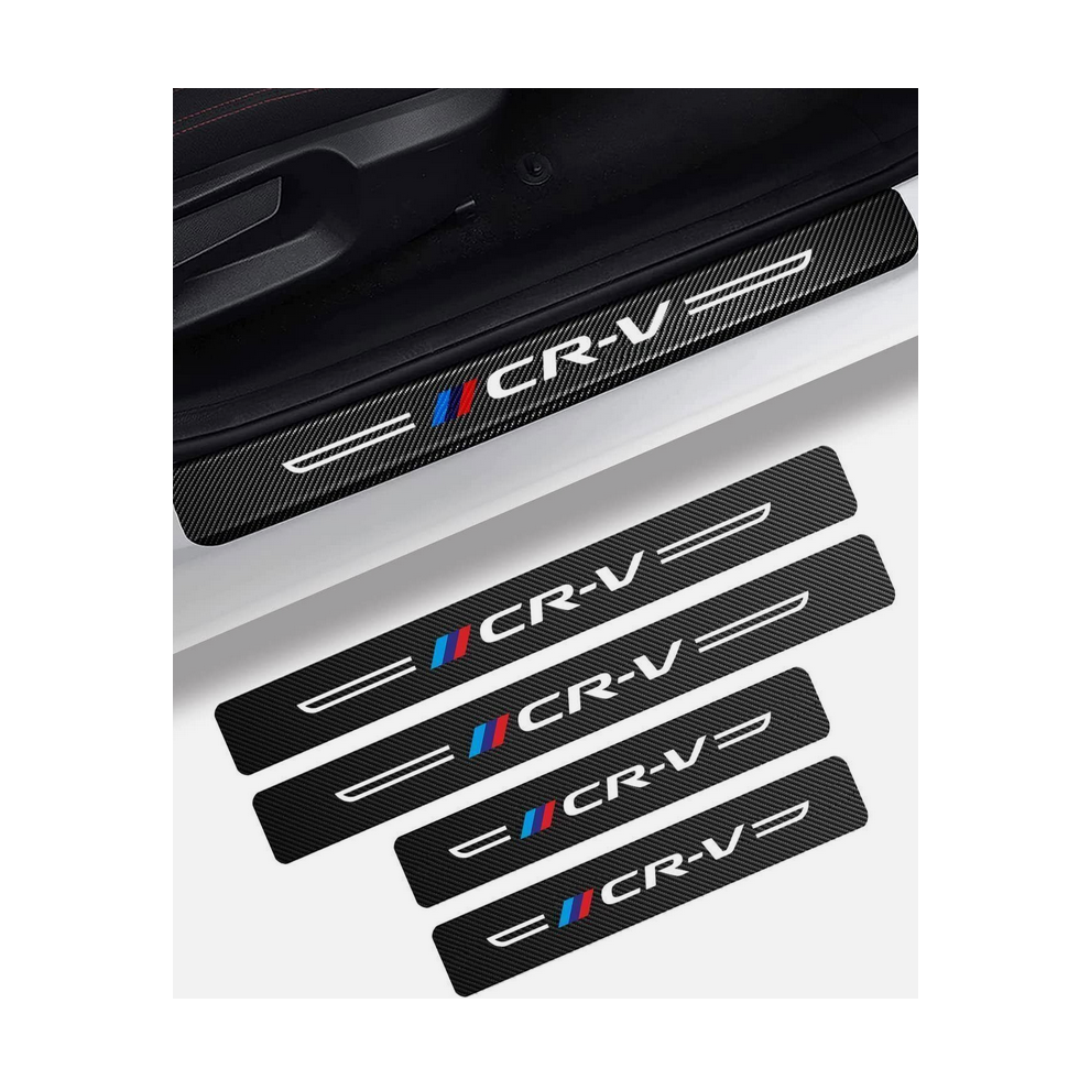 Newjass 4Pcs For Cr-V Crv Carbon Fiber Car Door Sill Plate Protector Cover Sticker