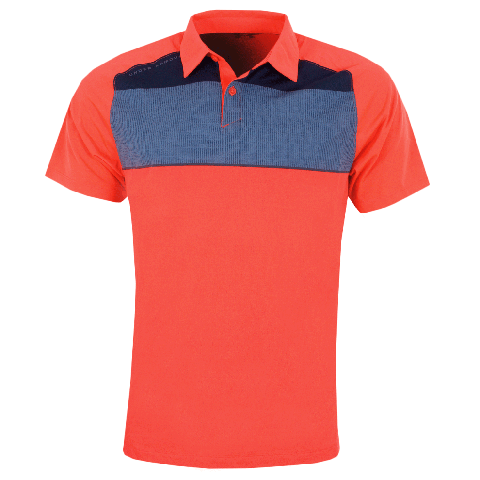 (M, Neon Coral) Under Armour Mens Threadborne Infinite 4-Way Stretch Polo Shirt