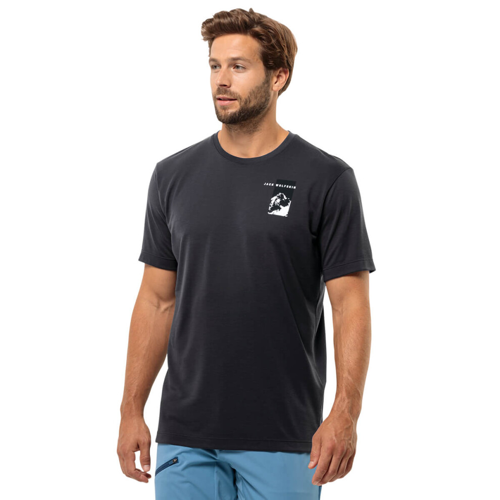 (M, Phantom) Jack Wolfskin Mens Vonnan Short Sleeve Moisture Wicking Graphic T-Shirt