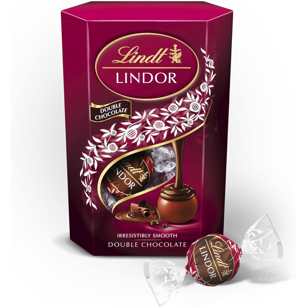 Lindt Lindor Double Chocolate Truffles Box Approx 16 balls 200g with Smooth Melting Filling Gift Present Easter Birthday Celebrations Thank you