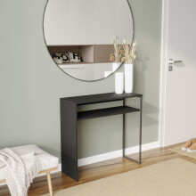 (Black) 80cm Wooden & Steel Console Display Table Living Room Hallway w/ Storage Shelf