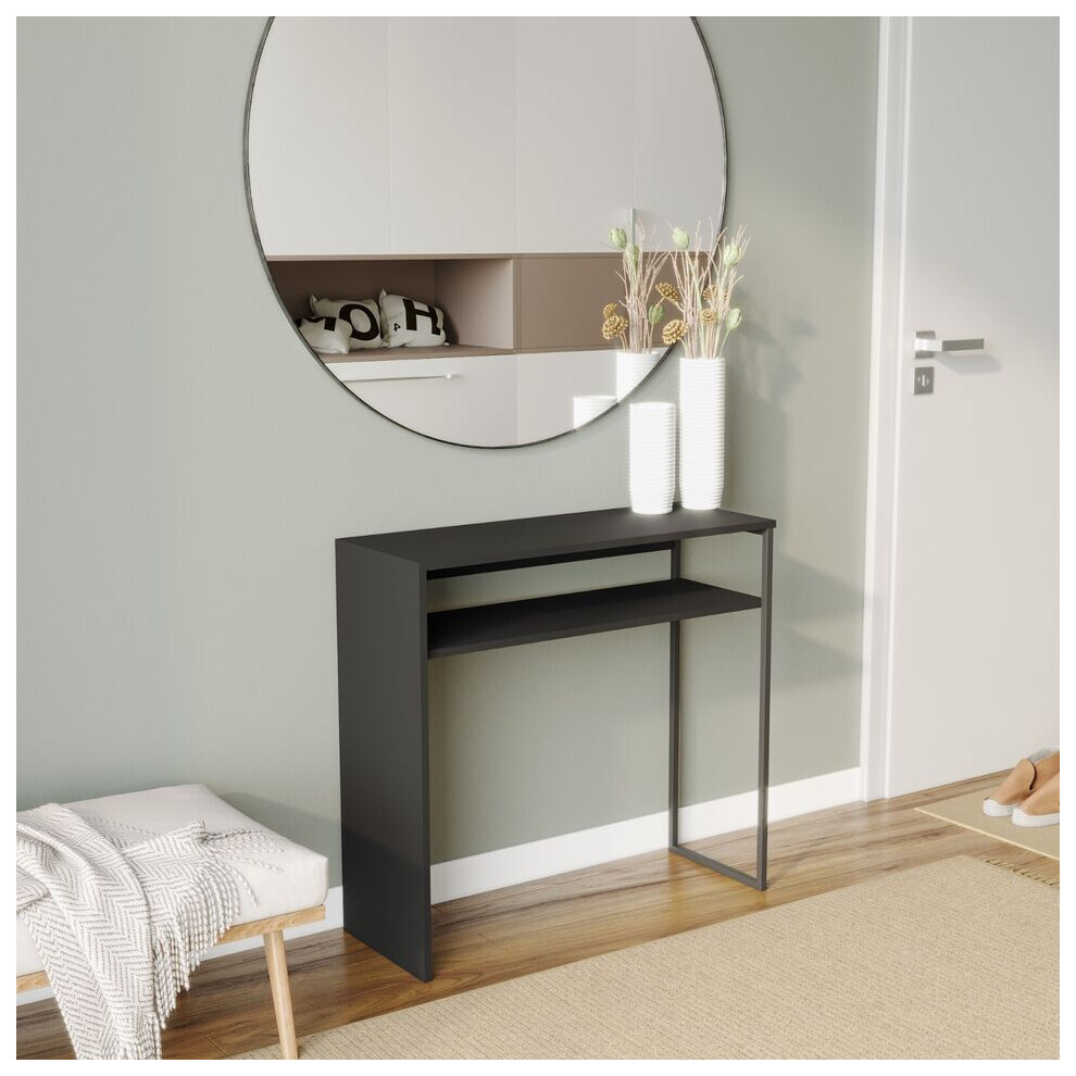 Urbn Living (Black) 80Cm Wooden & Steel Console Display Table Living Room Hallway W/ Storage Shelf Black