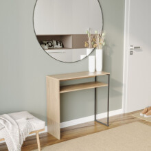 (Oak) 80cm Wooden & Steel Console Display Table Living Room Hallway w/ Storage Shelf