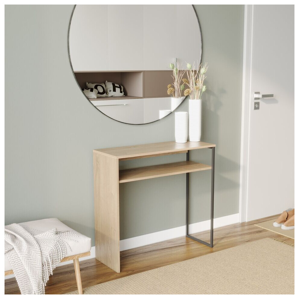 Urbn Living (Oak) 80Cm Wooden & Steel Console Display Table Living Room Hallway W/ Storage Shelf Brown