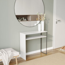 (White) 80cm Wooden & Steel Console Display Table Living Room Hallway w/ Storage Shelf