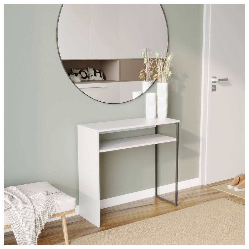 Urbn Living (White) 80Cm Wooden & Steel Console Display Table Living Room Hallway W/ Storage Shelf White