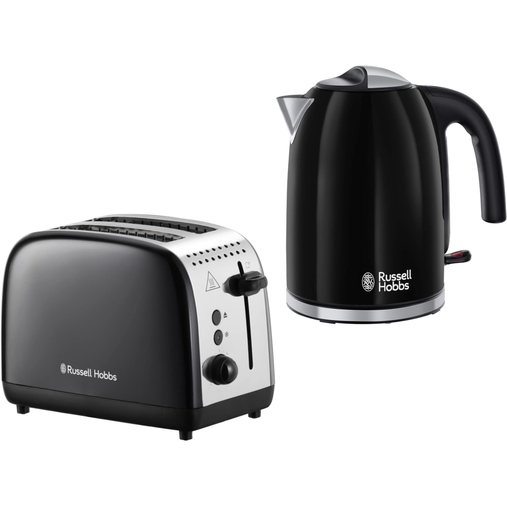 Russell Hobbs Colours Plus Black 1.7L Kettle & 2 Slice Toaster Set