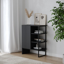 (Black) 60cm Wood Steel Living Room Door Bedside Cabinet Shelf Shelving Bookcase