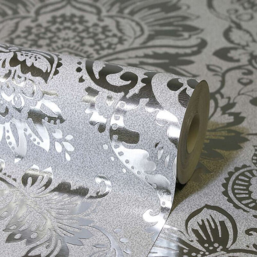 Fine Decor Fine Decor Platinum Foil Damask Silver Metallic Wallpaper FD42562 2