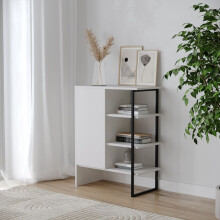 (White) 60cm Wood Steel Living Room Door Bedside Cabinet Shelf Shelving Bookcase