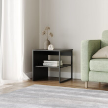 (Black) 40cm Wood & Steel Sofa Side Table Bedside Living Room Unit w/ Open Storage Shelf