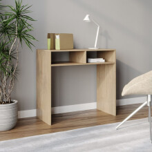(Oak) 80cm Wood Console Table PC Laptop Desk Office Hallway 2 Storage Shelves