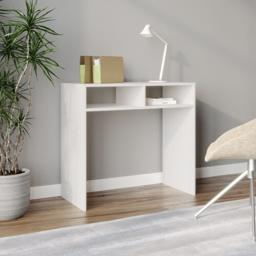 (White) 80cm Wood Console Table PC Laptop Desk Office Hallway 2 Storage Shelves