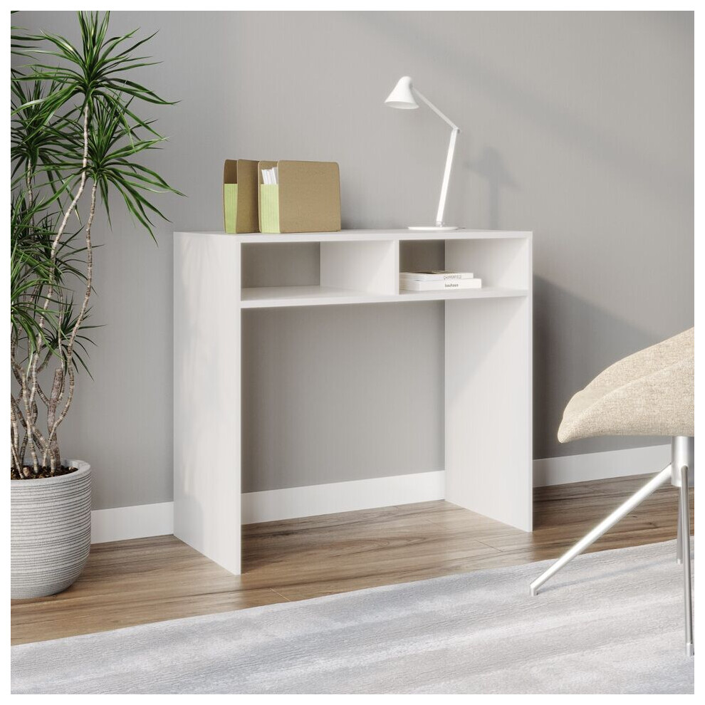 (White) 80cm Wood Console Table PC Laptop Desk Office Hallway 2 Storage Shelves