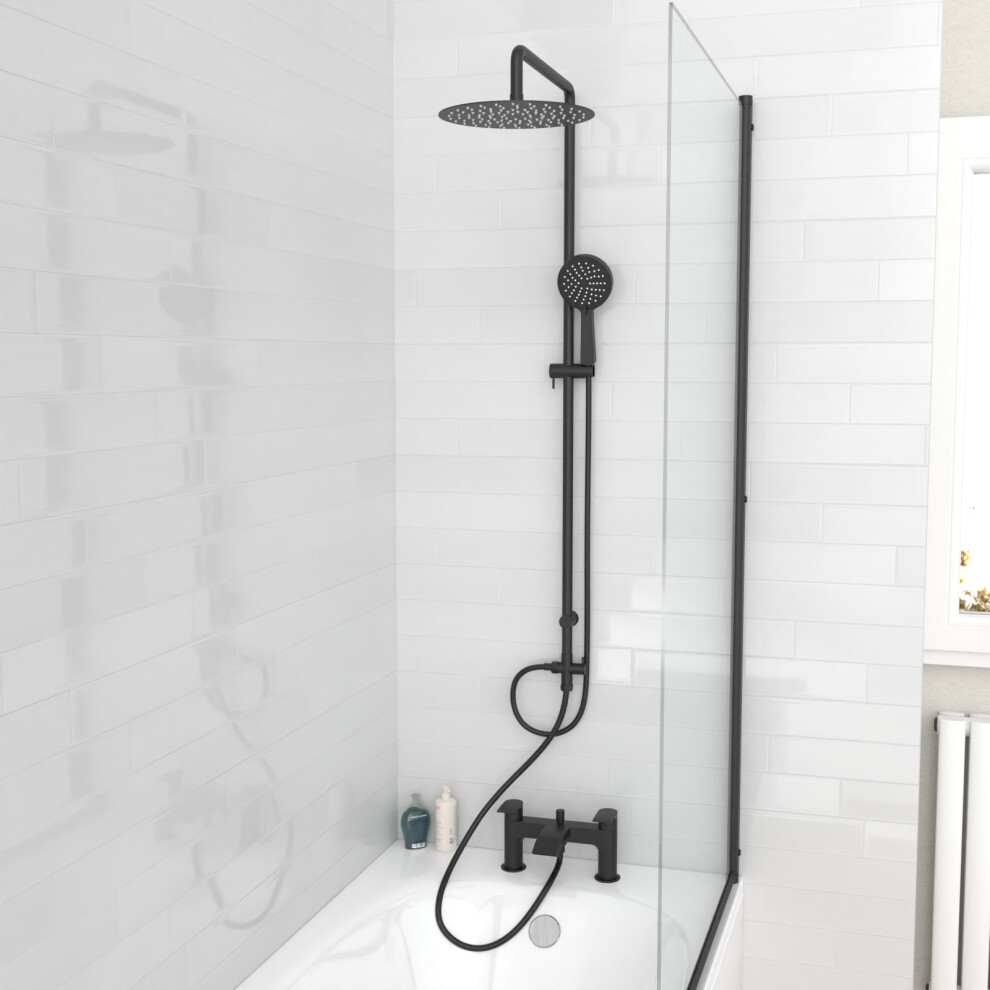 Nes Home Round Shower & Bath Tap, Handset & Riser Rail Kit Matte Black