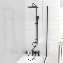 Nes Home Square Matte Black Shower Mixer Tap with Handset & Riser Rail Kit – Brass, 1.5m Hose, 2-Function Diverter, Easy-Clean Nozzles