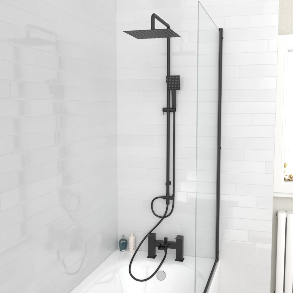 Nes Home Square Matte Shower Mixer Tap With Handset & Riser Rail Kit – Brass, 1.5M Hose, 2-Function Diverter, Easy-Clean Nozzles Black