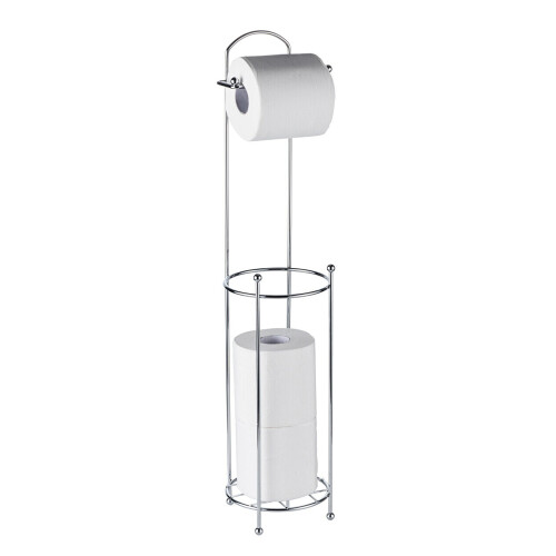 Bathroom Free Standing Chrome Toilet Paper Holder Loo Roll Storage Frame Silver