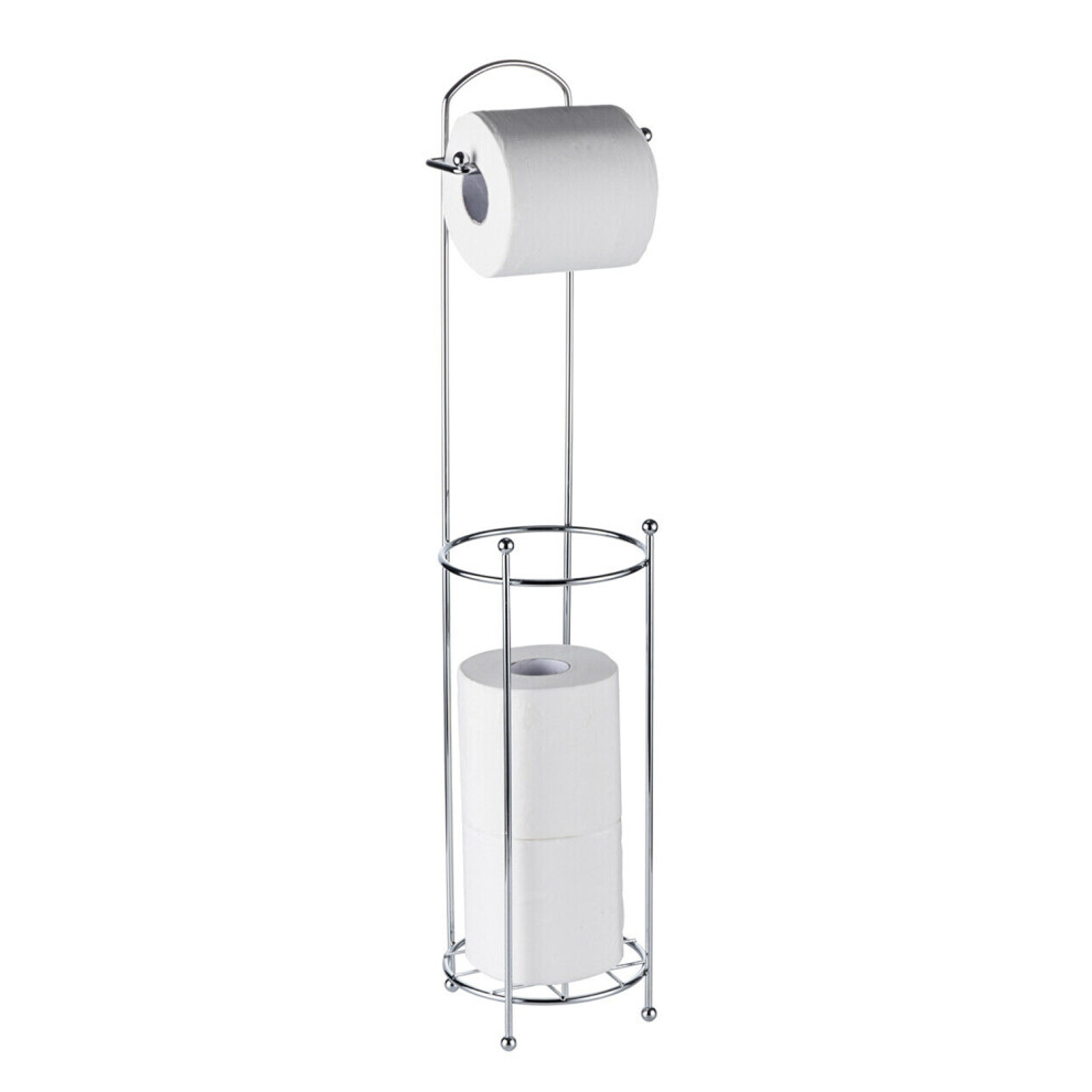 Bathroom Free Standing Chrome Toilet Paper Holder Loo Roll Storage Frame Silver
