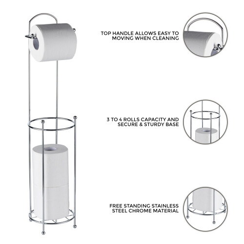 Bathroom Free Standing Chrome Toilet Paper Holder Loo Roll Storage Frame Silver 1