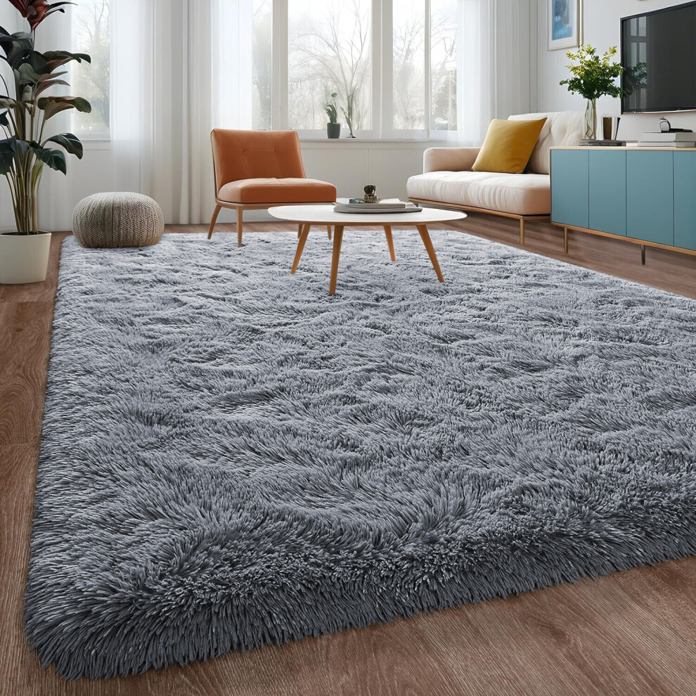 (SILVER, 200 X 290) Non-Slip Rugs Shaggy Rug Soft Pile Carpet Mat