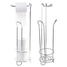 FREE STANDING TOILET ROLL HOLDER WITH EXTRA ROLLS STORAGE SHINY CHROME BATHROOM