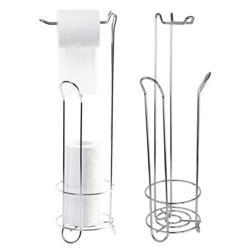 FREE STANDING TOILET ROLL HOLDER WITH EXTRA ROLLS STORAGE SHINY CHROME BATHROOM