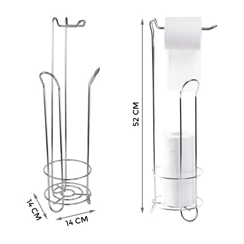 FREE STANDING TOILET ROLL HOLDER WITH EXTRA ROLLS STORAGE SHINY CHROME BATHROOM 2