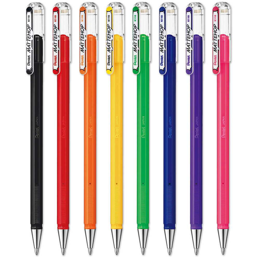 Pentel Mattehop Liquid Gel Rollerball Pens K110 - 1.0mm - Pack of 8 Colours