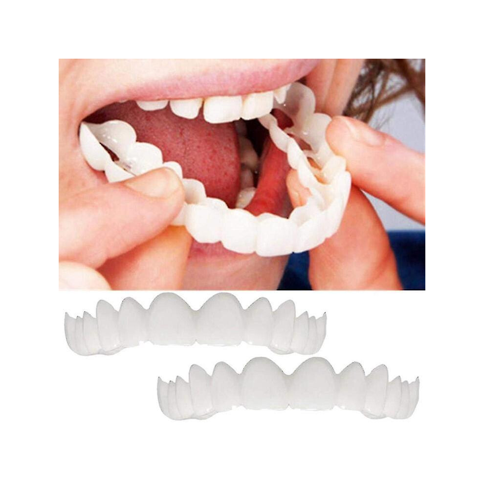 2 Piece Upper And Lower Premium Dentures Instant Smile Comfort Fit Elastic Cosmetic Teeth Denture Top
