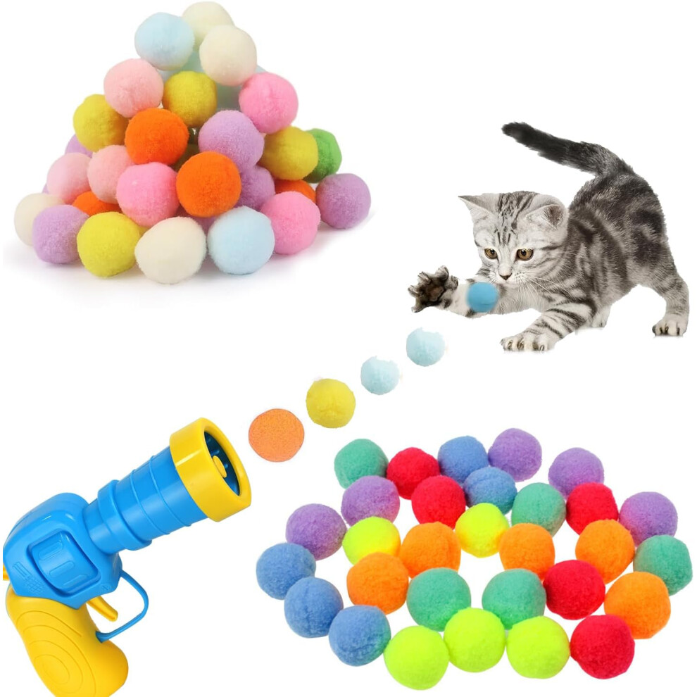 YumSur Interactive Cat Ball Toy LaunchermCat Ball Gun with 100pcs Soft Pom Balls Plush Ball Cats Fetch Toys Indoor Pet Cat Exercise Training Chasing