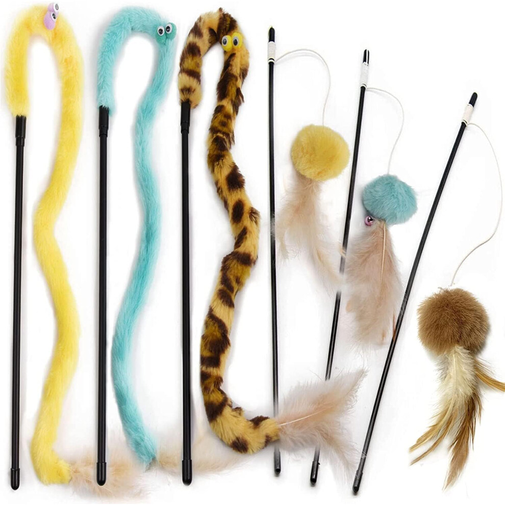 Kito Lee Cat Feather Toys Interactive Cat Teaser Wand With Bells And Feather Cat Toys For Indoor Cats Kitten Interactive Training