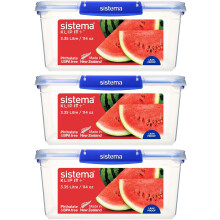 Sistema KLIP IT PLUS Food Storage Containers 3.35L Leak Proof Stackable & Freezer Containers w/ Lids BPA-Free Plastic Recyclable w/ Blue Clips 3Count