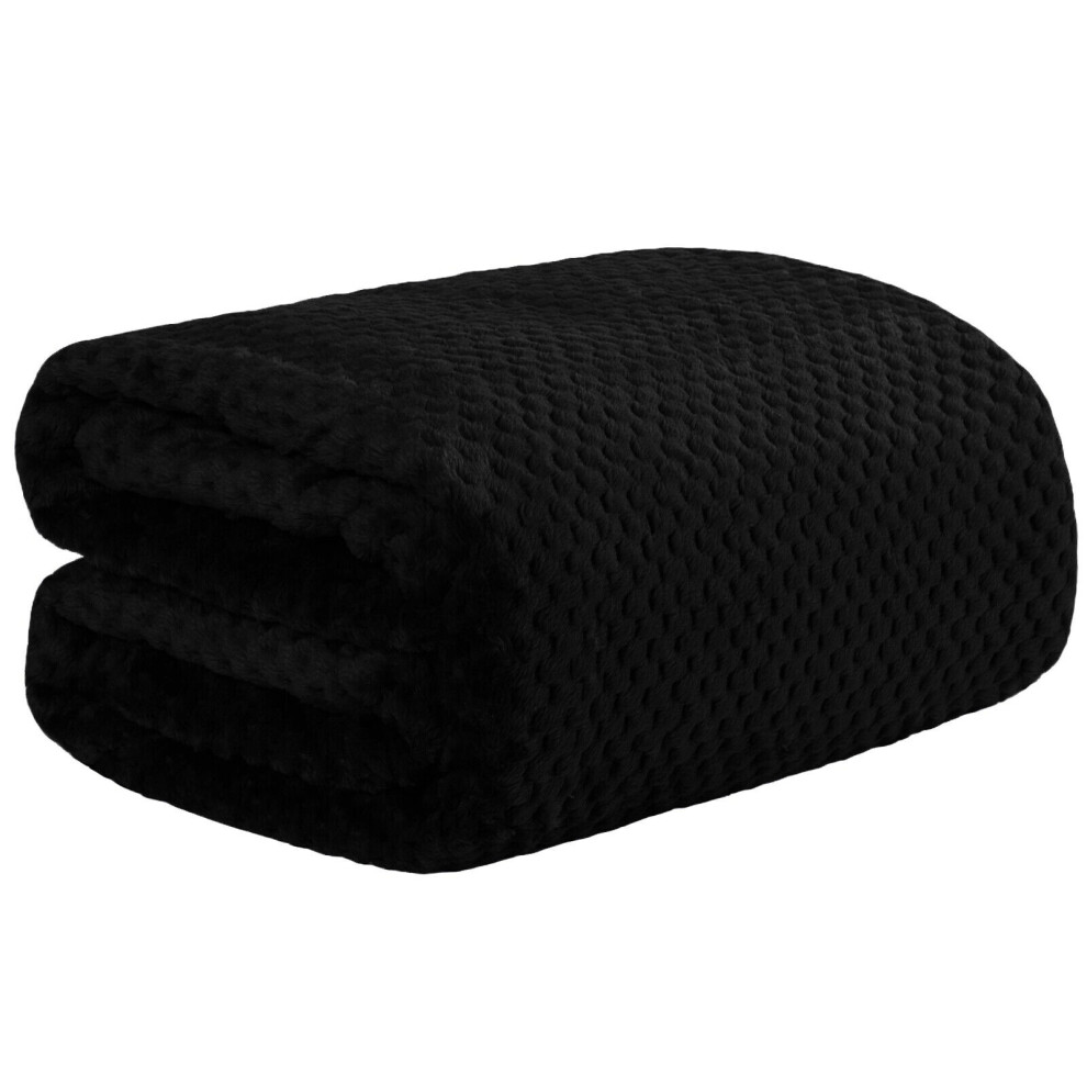 (King, Black) Luxury Popcorn Waffle Throw Warm Fleece Blanket