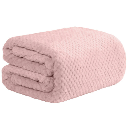 True Face (Single, Pink) Luxury Popcorn Waffle Throw Warm Fleece Blanket