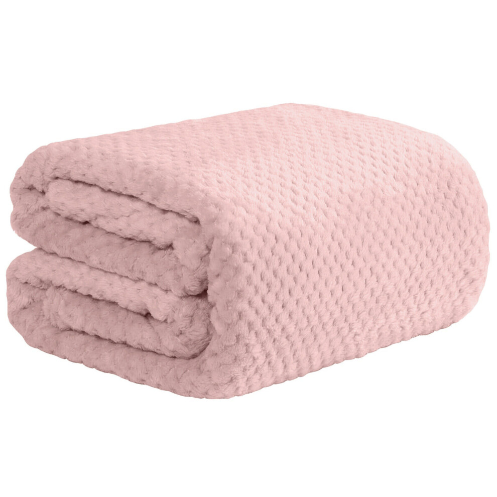 (Single, Pink) Luxury Popcorn Waffle Throw Warm Fleece Blanket