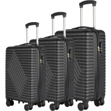 (Black) Neo 3 Piece Hard Shell Luggage Suitcase Set ABS Expandable Handle Lightweight Durable Trolley Travel with 360 Spinner Wheels Inbuilt Lock 20" 24" 28"