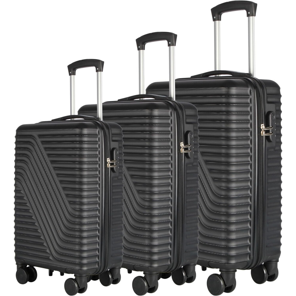 Neo (Black) 3 Piece Hard Shell Luggage Suitcase Set Abs Expandable Handle Lightweight Durable Trolley Travel With 360 Spinner Wheels Inbuilt Lock 20" Black