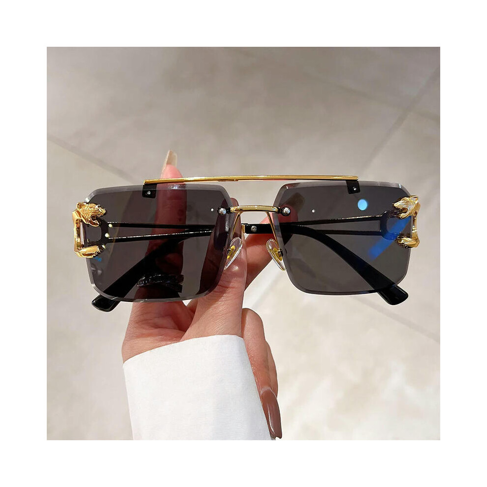 (black, golden) KAMMPT Vintage Rimless Sunglasses Men Women Fashion Oversized Square Shades Eyewear New Double Bridge Gradient UV400 Sun Glasses