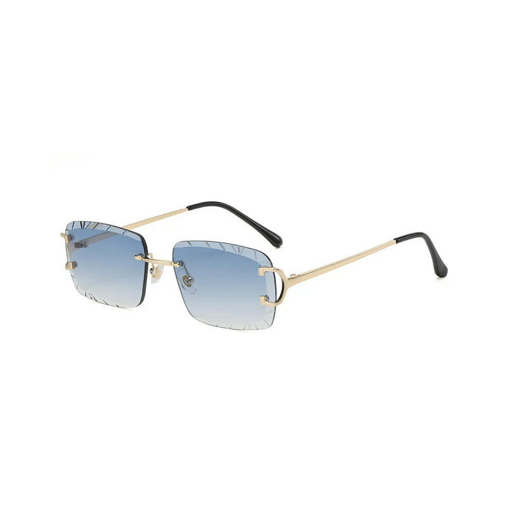 (C03 GOLD BLUE, As Photos Showing) CATERSIDE Rimless Square Gradient Sunglasses Men New Fashion Punk Sun Glasses Vintage Trendy Small Frame Frameless