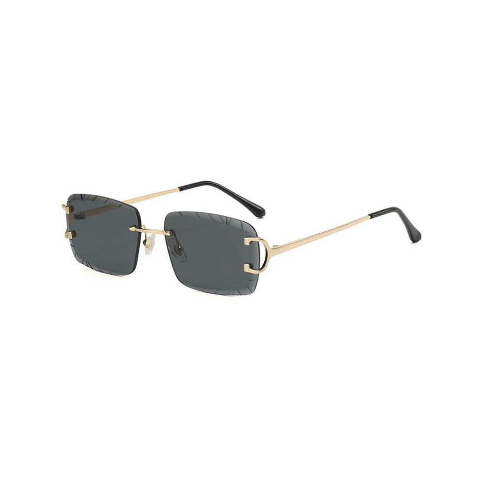 (C01 Gold Black, As Photos Showing) CATERSIDE Rimless Square Gradient Sunglasses Men New Fashion Punk Sun Glasses Vintage Trendy Small Frame Frameless