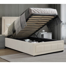 (Single 3ft , Beige) Blisswood Ottoman Bed With Storage Velvet Bed Frame