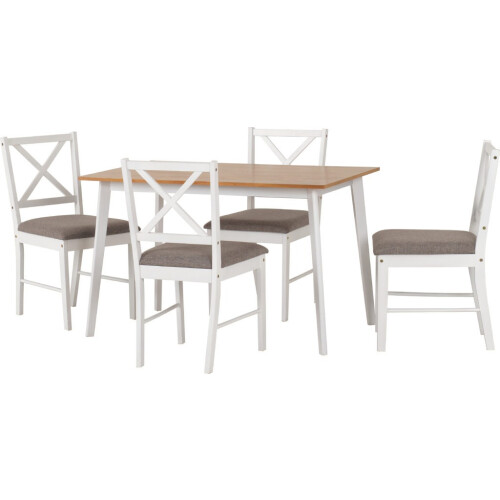 Seconique Balfour Dining Set Table and 4 Chairs in White and Oak Effect with Grey Fabric