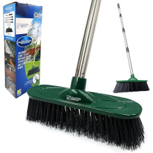 Yard Broom Outdoor Heavy Duty 10 inch Synthetic Hard Bristle Brush Head/4-Sections Stainless Steel Handle Stiff Sweeping Broom for Cleaning